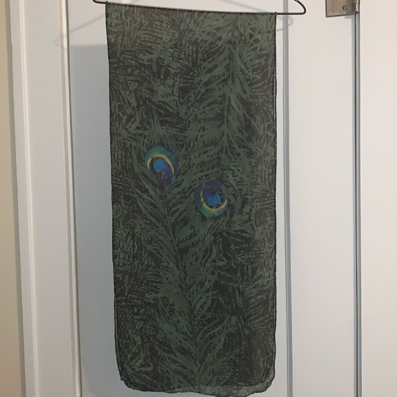 Peacock Motif Scarf Semi-Sheer, 13” x 60”, Neckline Accent, Jacket Accessory EUC - Picture 3 of 8